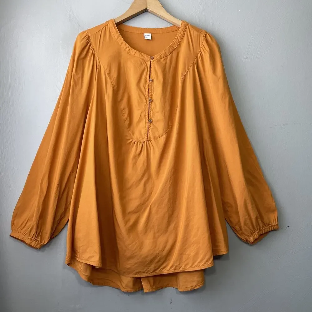 Old Navy Peasant Top Size XL Mustard Puff Sleeve Romantic Poet Pirate Boho Bib